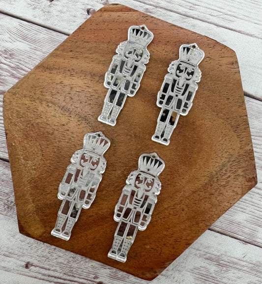 Mirrored Silver Nutcracker Christmas Engraved Acrylic Earring Blanks, DIY Jewelry Making