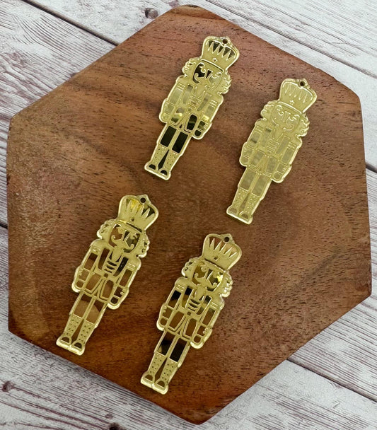 Mirrored Gold Nutcracker Christmas Engraved Acrylic Earring Blanks, DIY Jewelry Making