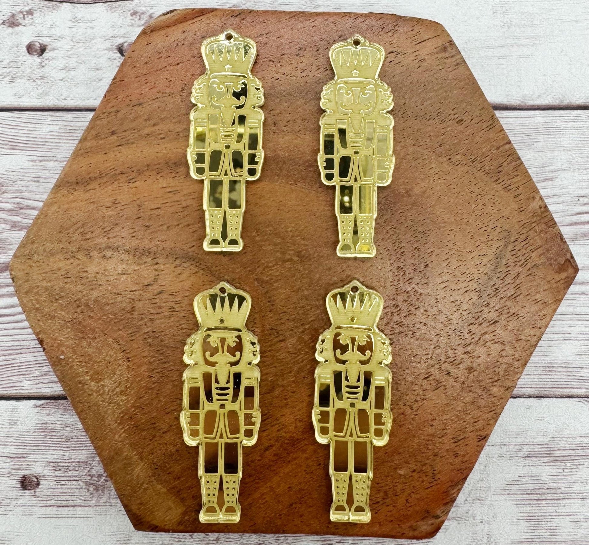 Mirrored Gold Nutcracker Christmas Engraved Acrylic Earring Blanks, DIY Jewelry Making