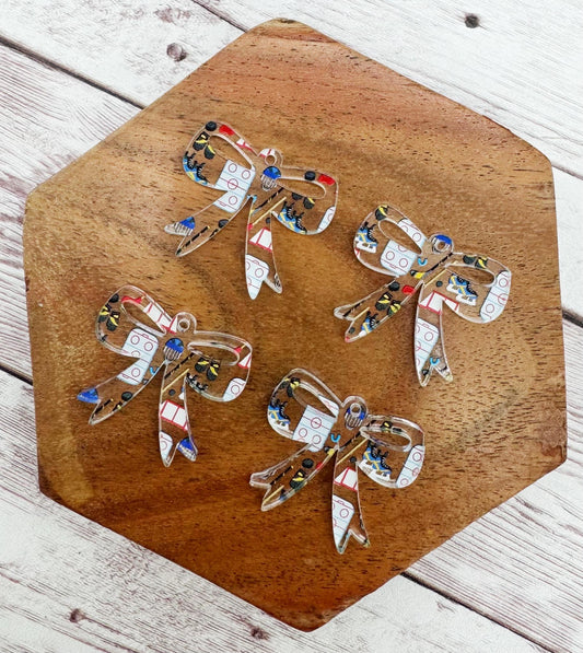 Set of 2 Hockey Print Acrylic Bow Sports Earring Blanks DIY Jewelry Making