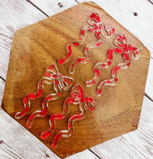 Halloween Blood Splatter Print Acrylic Long Ribbon Bow Earring Blanks, DIY Jewelry Making