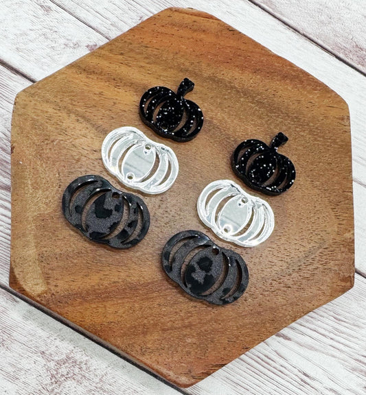 Fall Black Leopard Print, Silver Mirror, and Black Glitter Pumpkin Trio Acrylic Earring Blanks, DIY Jewelry Making