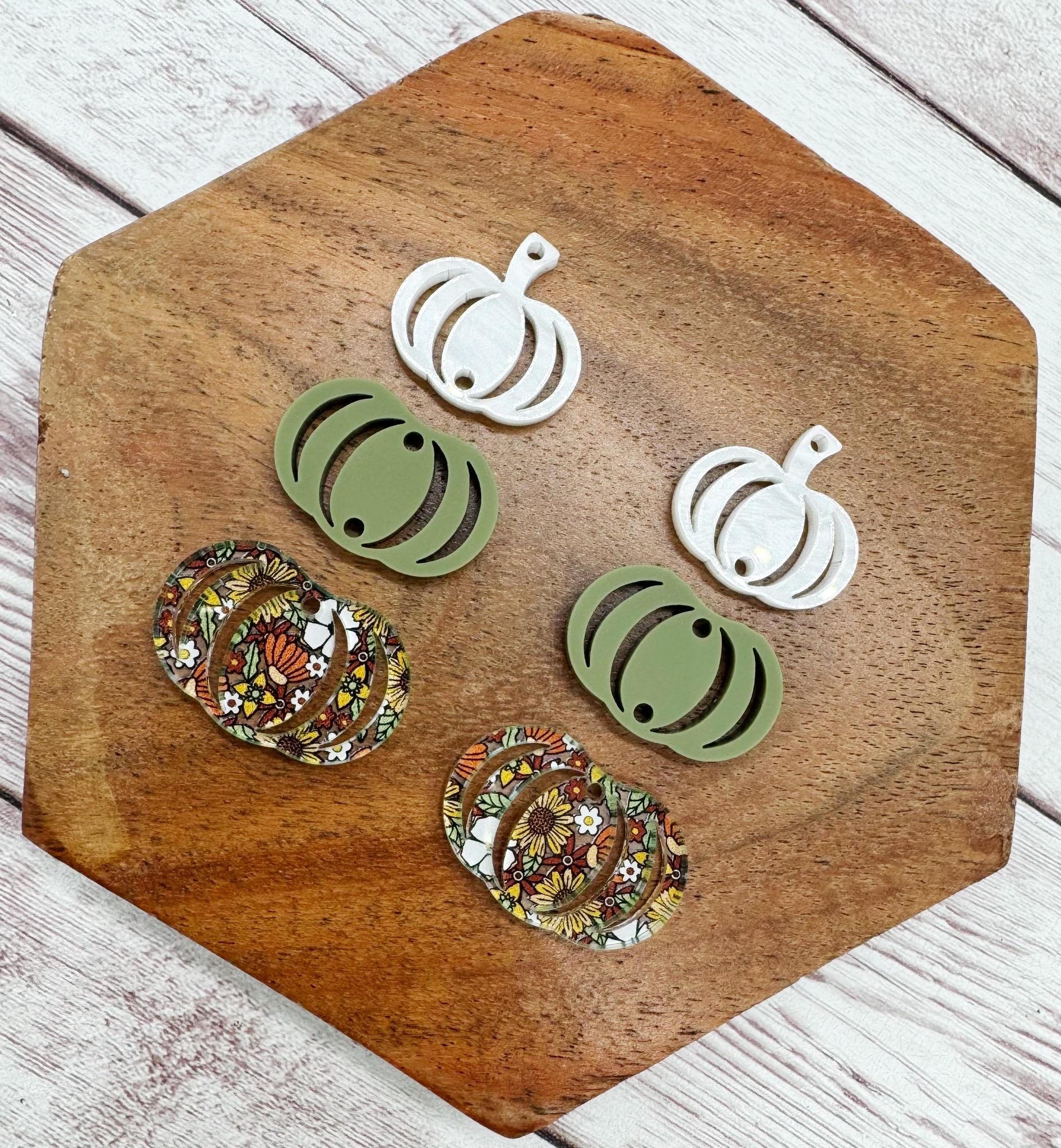 Fall 70s Floral Pumpkin Trio Acrylic Earring Blanks, DIY Jewelry Making