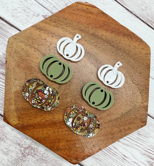 Fall 70s Floral Pumpkin Trio Acrylic Earring Blanks, DIY Jewelry Making