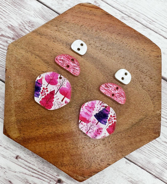 Pink and Purple Winter Tree Print Stone Trio Dangle Earring Blanks, DIY Jewelry Making
