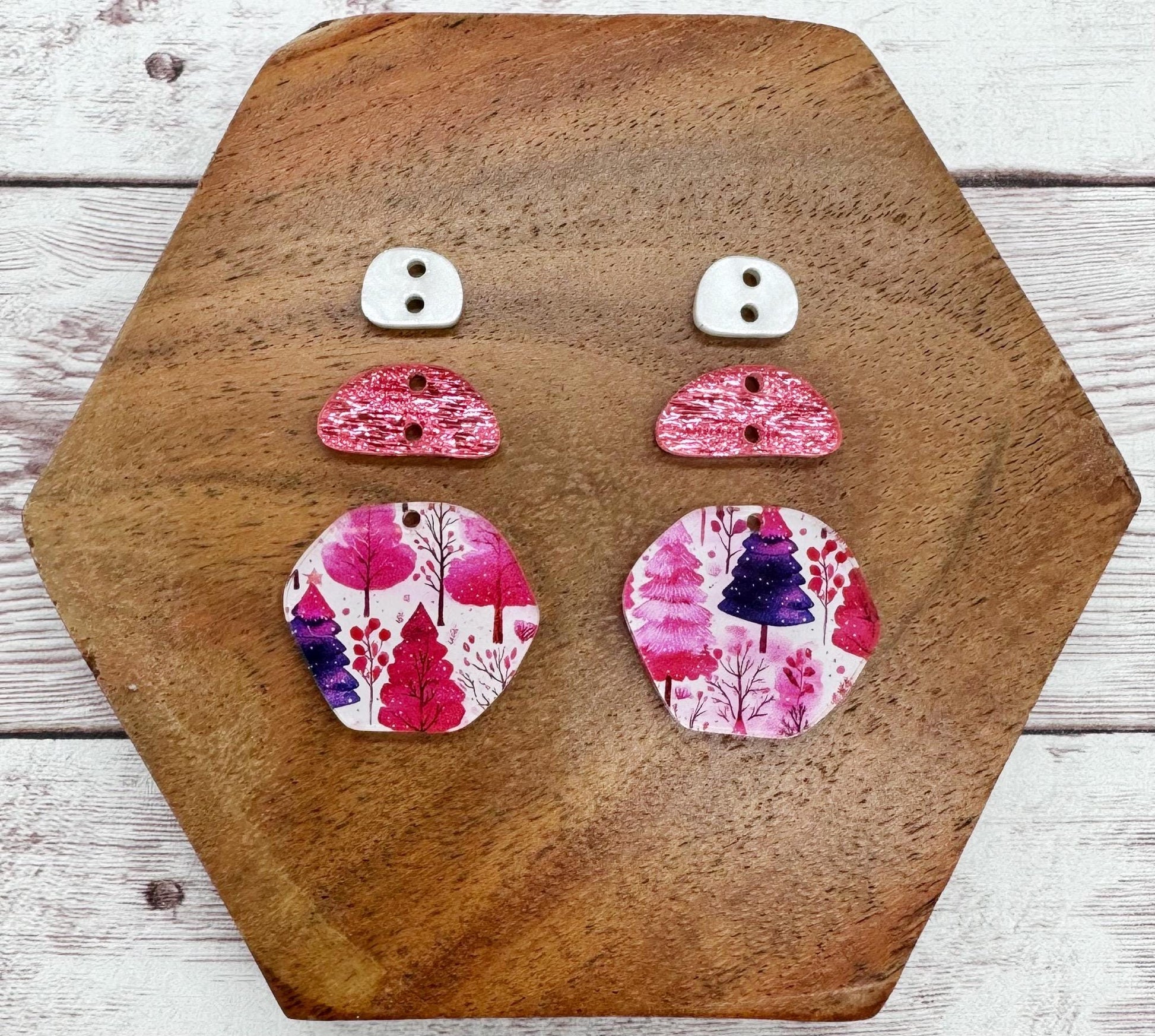 Pink and Purple Winter Tree Print Stone Trio Dangle Earring Blanks, DIY Jewelry Making