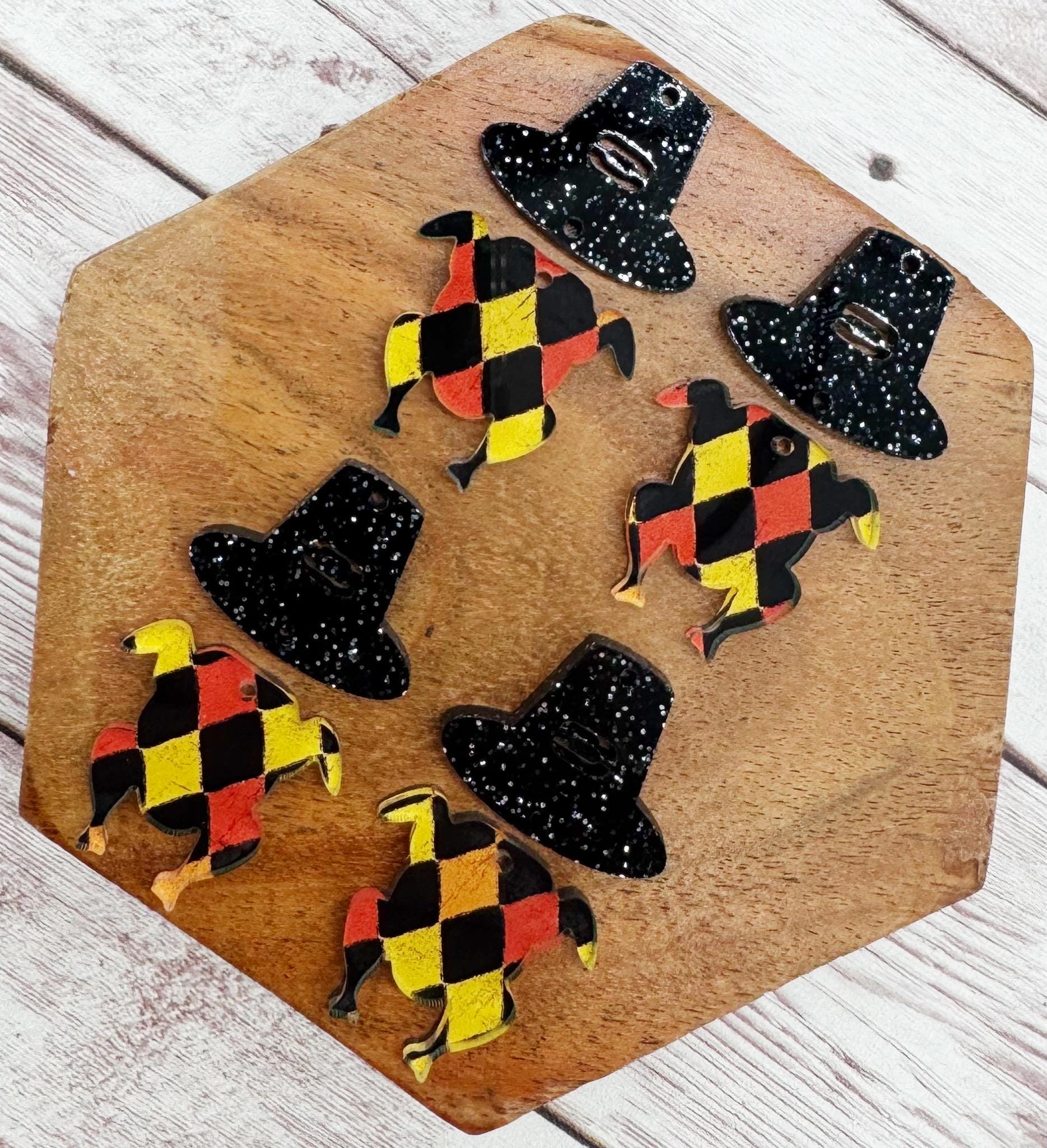 Thanksgiving Fall Pilgrim Hat and Turkey Acrylic Earring Blanks, DIY Jewelry Making