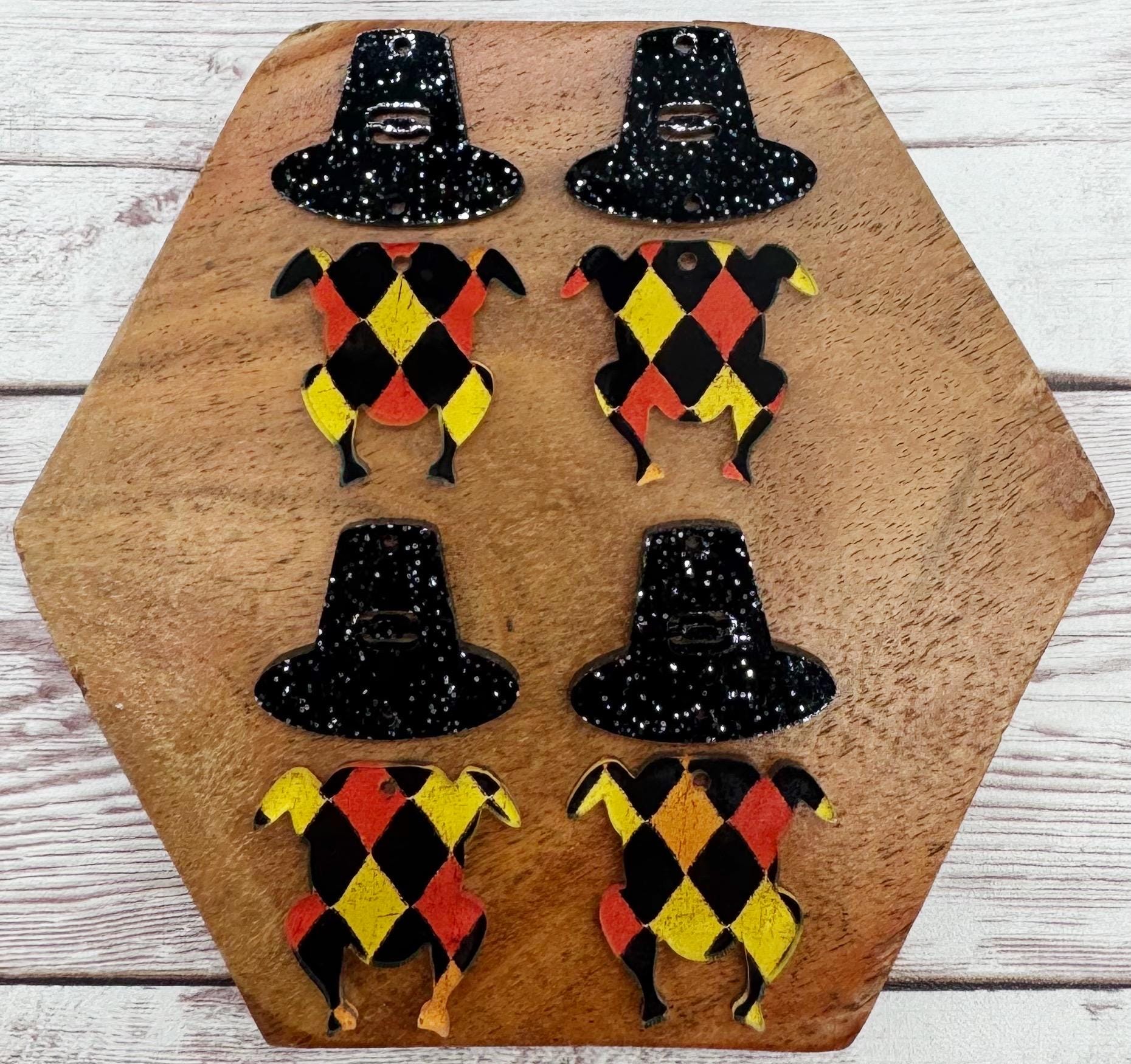 Thanksgiving Fall Pilgrim Hat and Turkey Acrylic Earring Blanks, DIY Jewelry Making