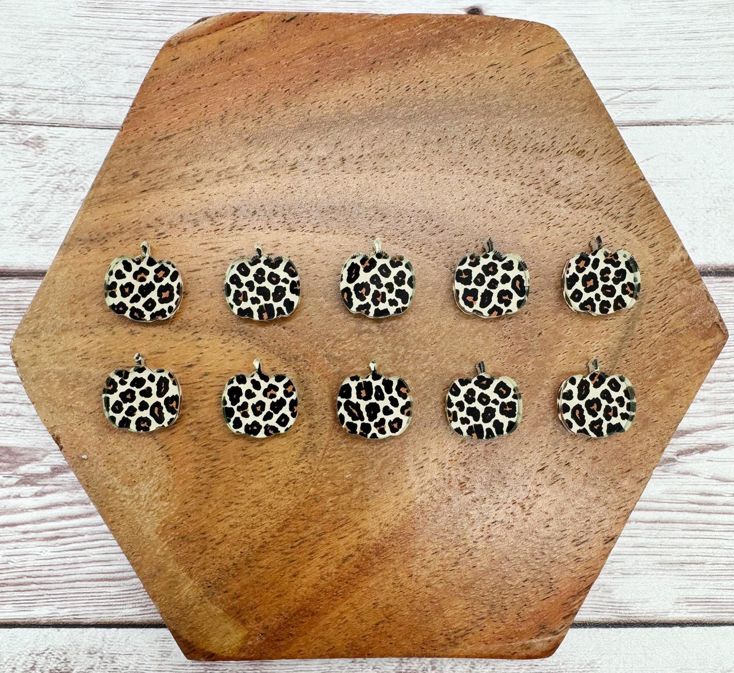 Leopard Print Acrylic Pumpkin Stud Earring Blanks Set of 5 Pair DIY Jewelry Making