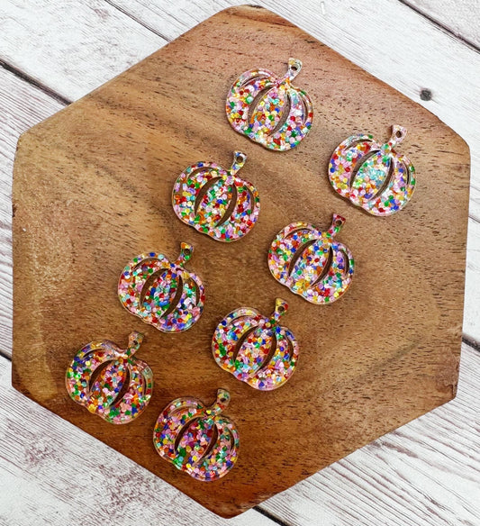 Set of 4 Pair Multicolor Glitter Acrylic Mini Pumpkin Dangle Earring Blanks, Halloween, Fall, DIY Jewelry Making