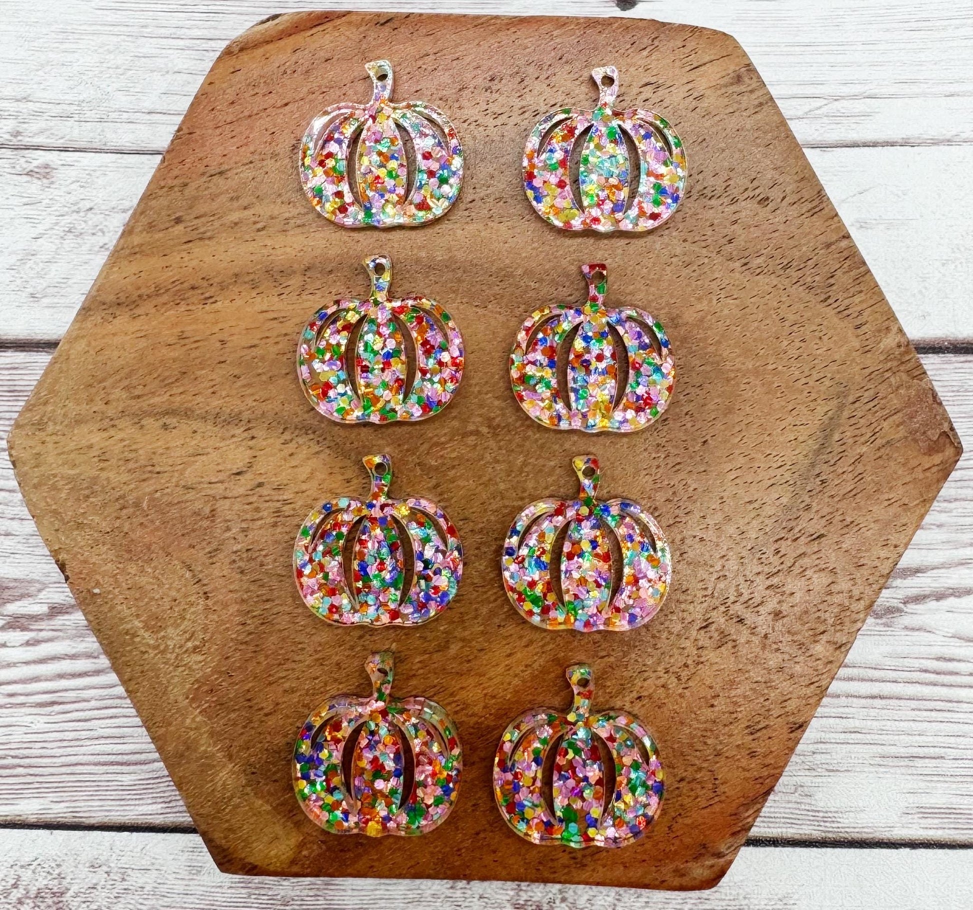 Set of 4 Pair Multicolor Glitter Acrylic Mini Pumpkin Dangle Earring Blanks, Halloween, Fall, DIY Jewelry Making