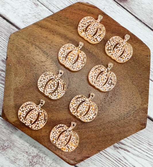 Set of 4 Pair Orange Glow in the Dark Glitter Acrylic Mini Pumpkin Dangle Earring Blanks, Halloween, Fall, DIY Jewelry Making