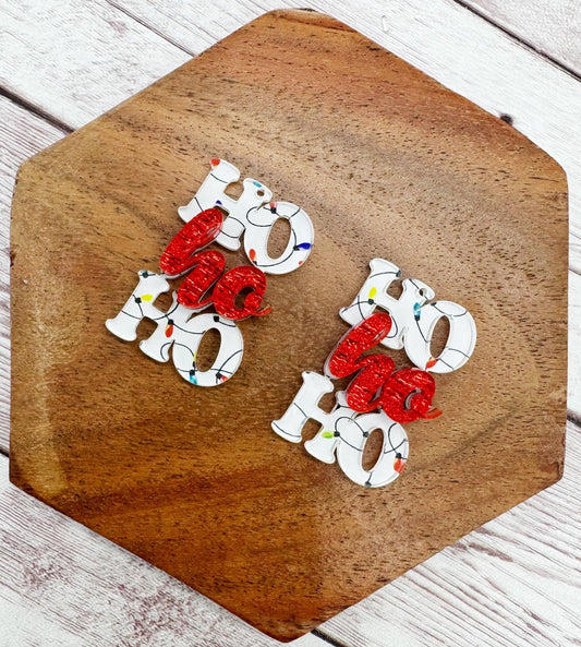 Christmas Light Print Layered Ho Ho Ho Acrylic Earring Blanks, Christmas, Winter, DIY Jewelry Making
