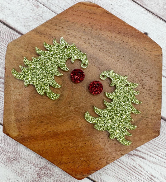 Bent Christmas Tree Glitter Acrylic Earring Blanks, Christmas, Winter, DIY Jewelry Making