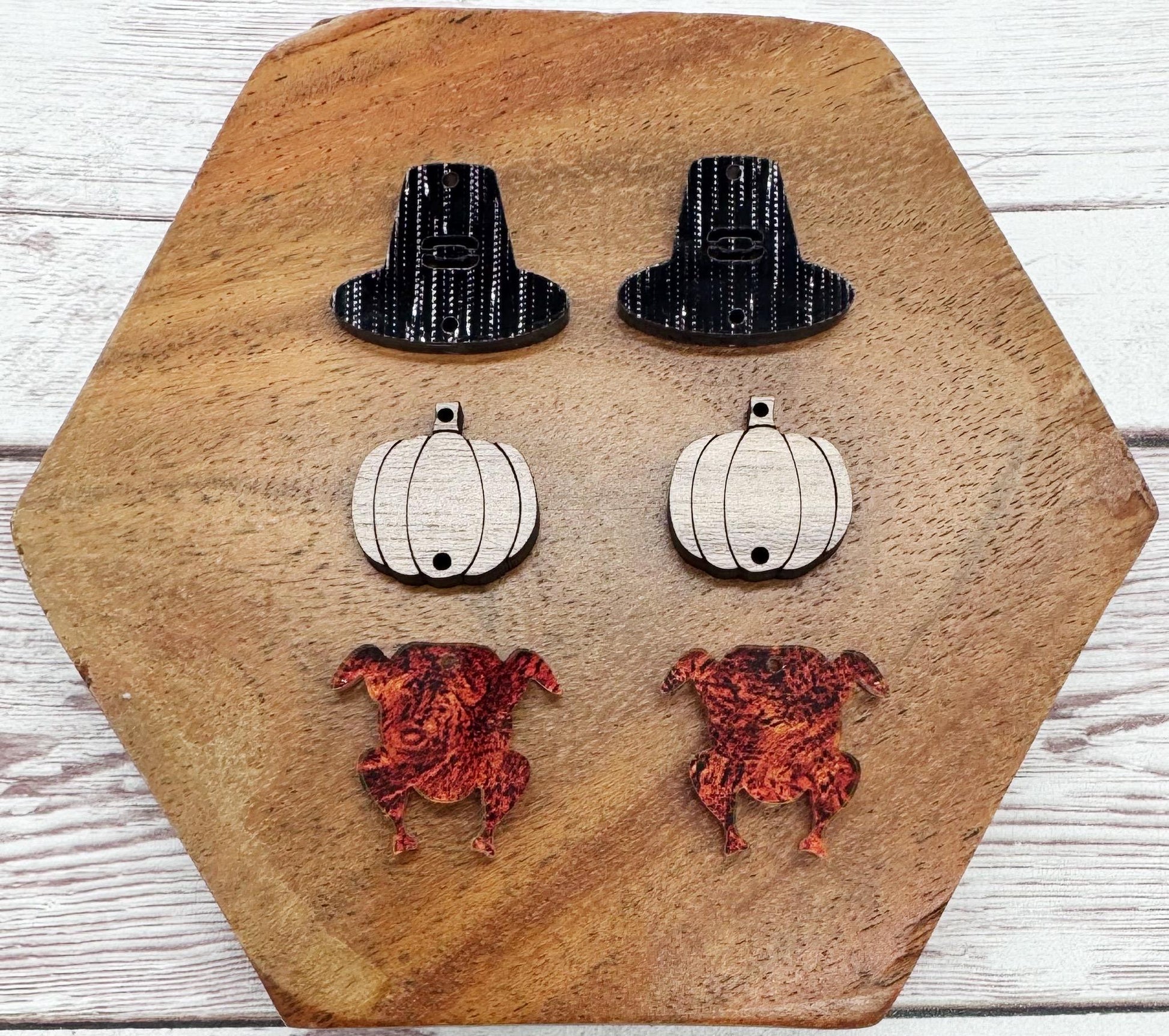 Thanksgiving Pilgrim Hat, Pumpkin, Turkey Trio, Acrylic Earring Blanks, DIY Jewelry Making