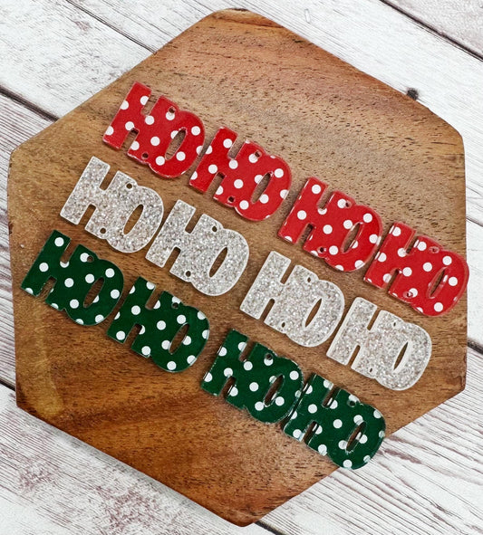 Polka Dot and Glitter Ho Ho Ho Acrylic Earring Blanks, Christmas, Holiday, DIY Jewelry Making