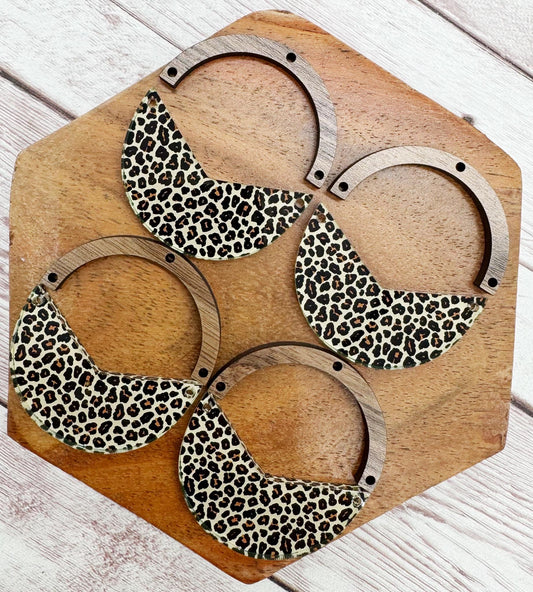 Leopard Print Acrylic and Wood Arch Round Earring Blanks, DIY Jewelry Making