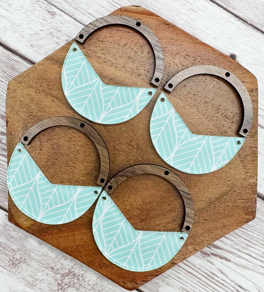 Seafoam Print Acrylic and Wood Arch Round Earring Blanks, DIY Jewelry Making