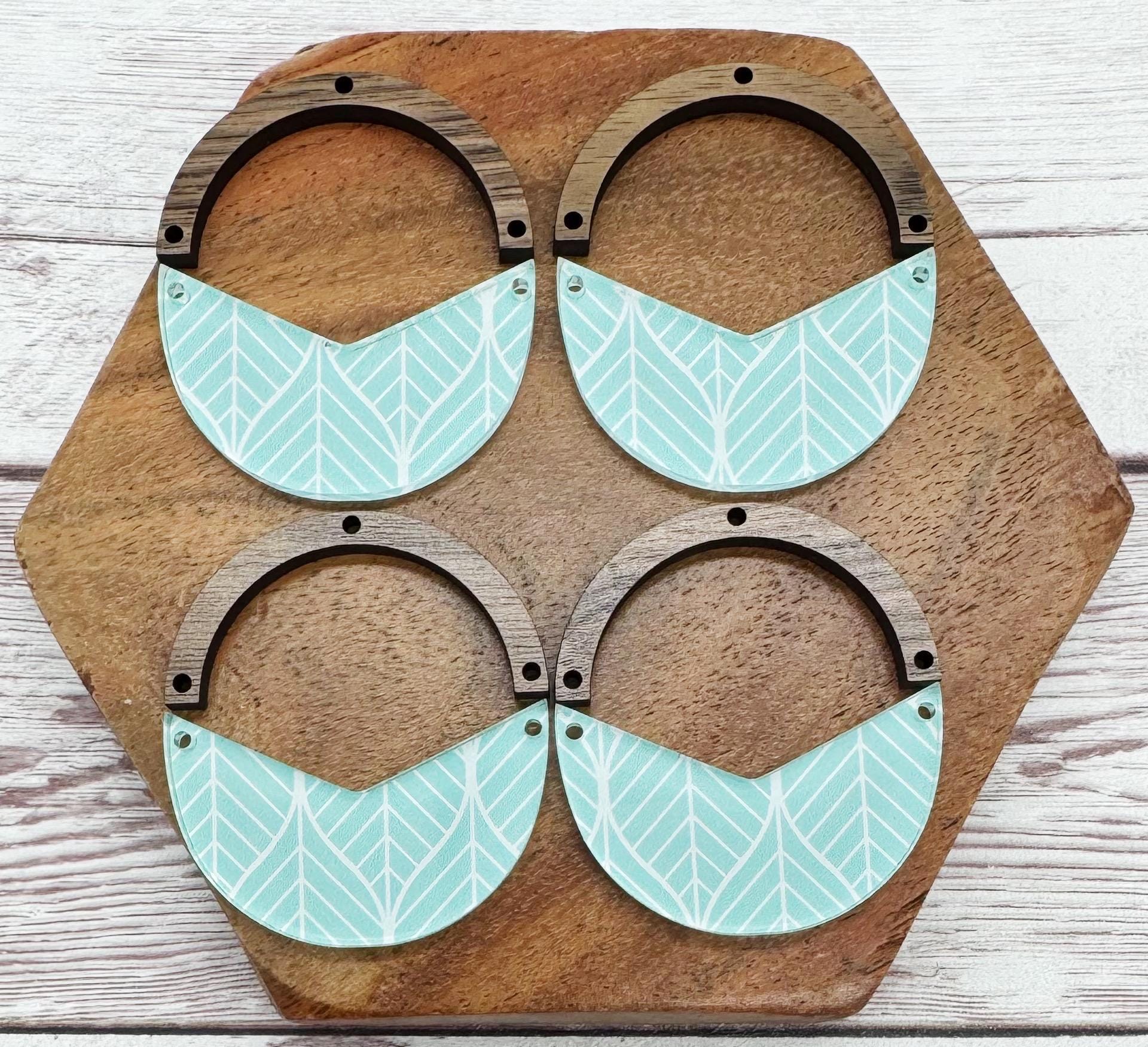 Seafoam Print Acrylic and Wood Arch Round Earring Blanks, DIY Jewelry Making