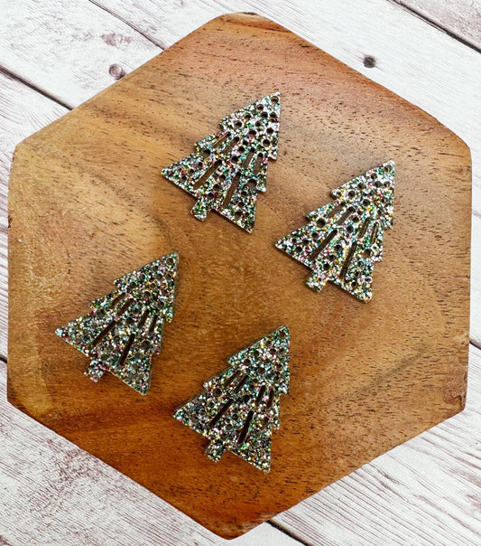 Set of 2 Pair Intricate Christmas Tree Multicolor Glitter Acrylic Earring Blanks DIY Jewelry Making
