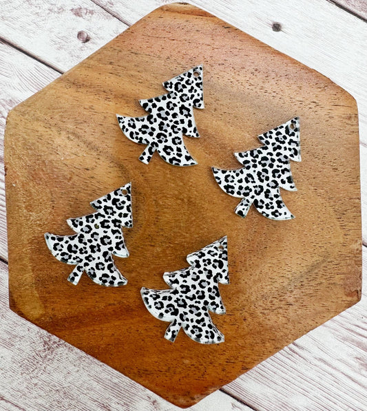Set of 2 Pair Snow Leopard Print Christmas Tree Acrylic Earring Blanks DIY Jewelry Making