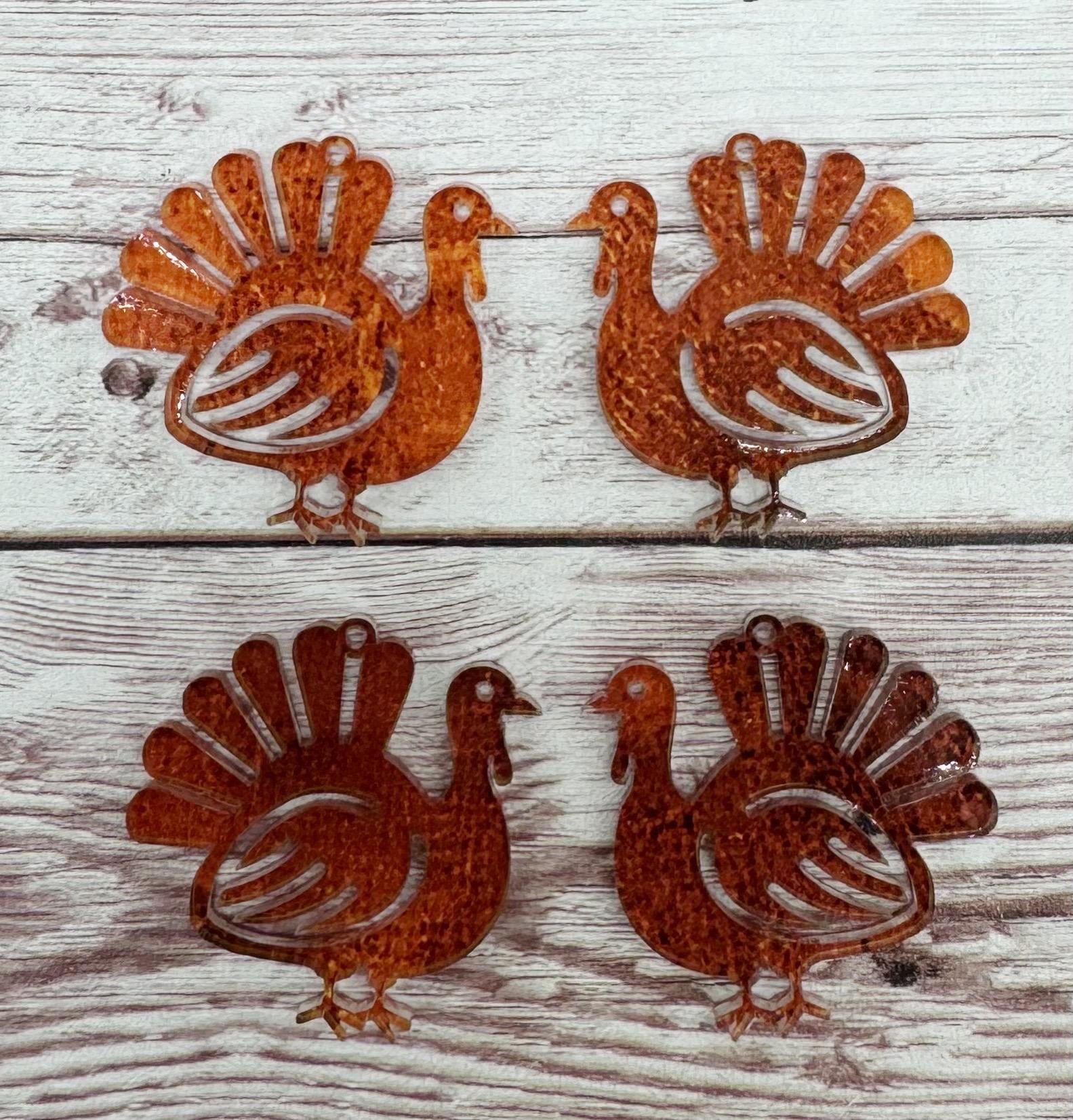 Brown Tone Thanksgiving Fall Turkey Acrylic Earring Blanks, DIY Jewelry Making