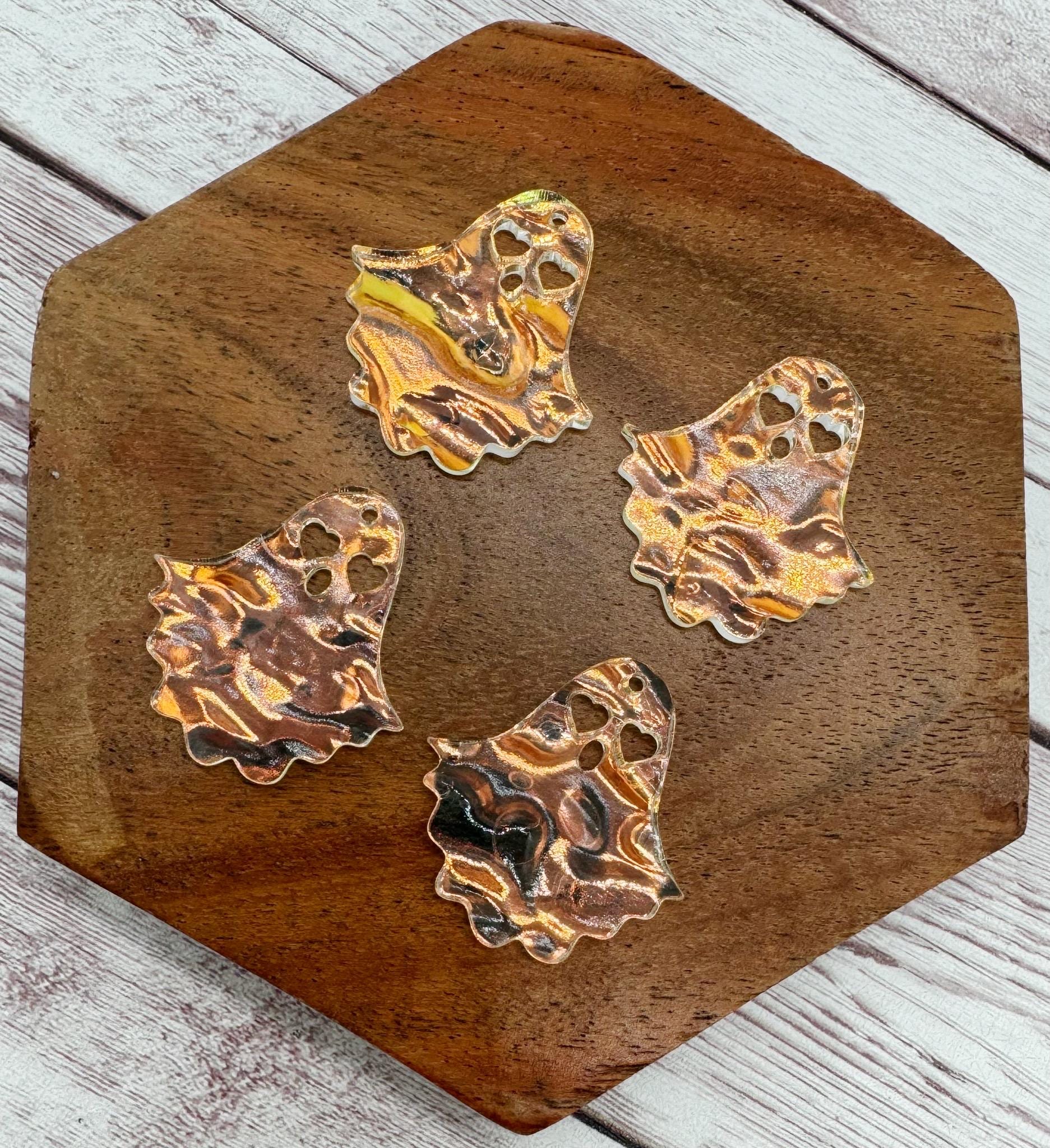 Wavy Iridescent Ghost Halloween Acrylic Earring Blanks, DIY Jewelry Making