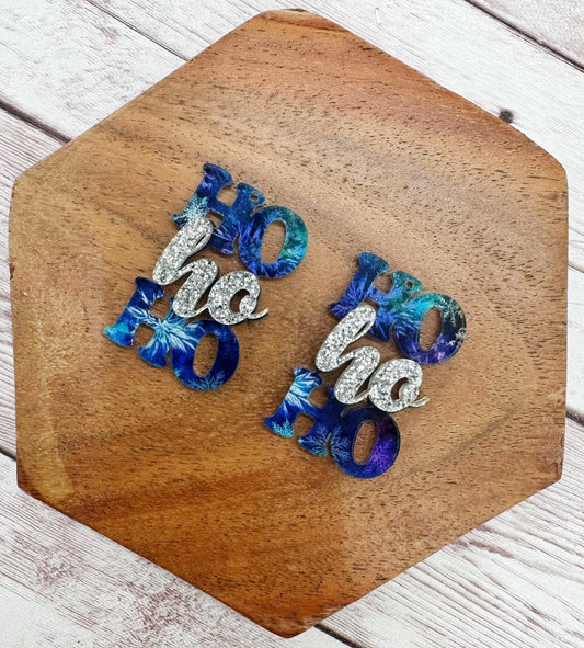 Snowflake Print Layered Ho Ho Ho Acrylic Earring Blanks, Christmas, Winter, DIY Jewelry Making