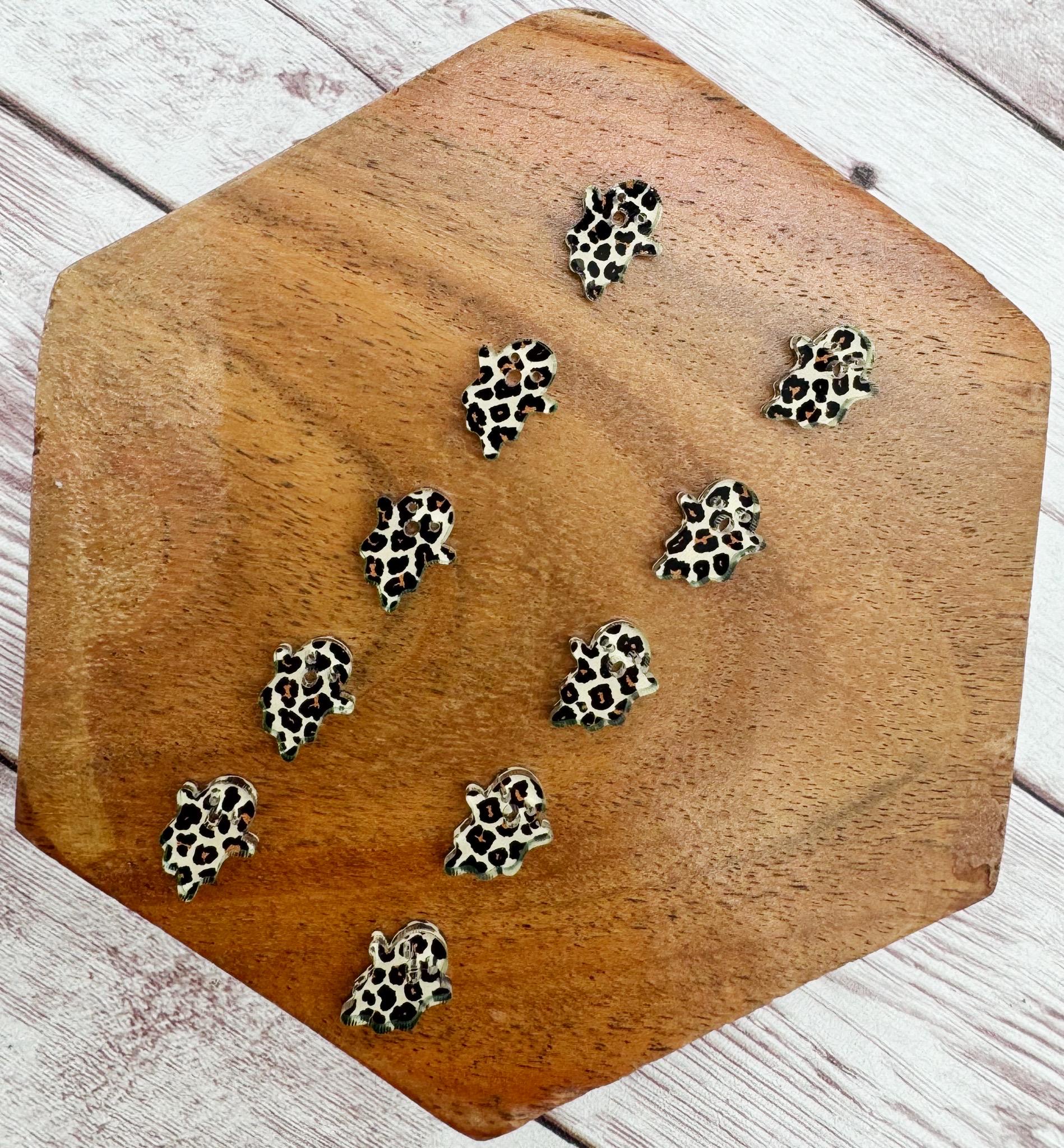 Leopard Print Acrylic Ghost Stud Halloween Earring Blanks Set of 5 Pair DIY Jewelry Making