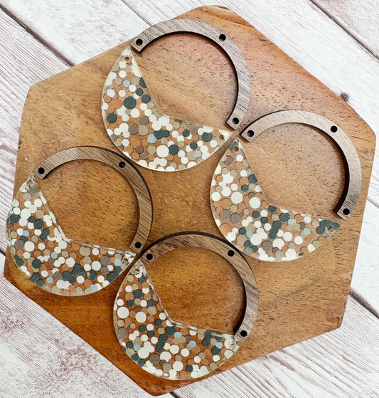 Neutral Dot Print Acrylic and Wood Arch Round Earring Blanks, DIY Jewelry Making