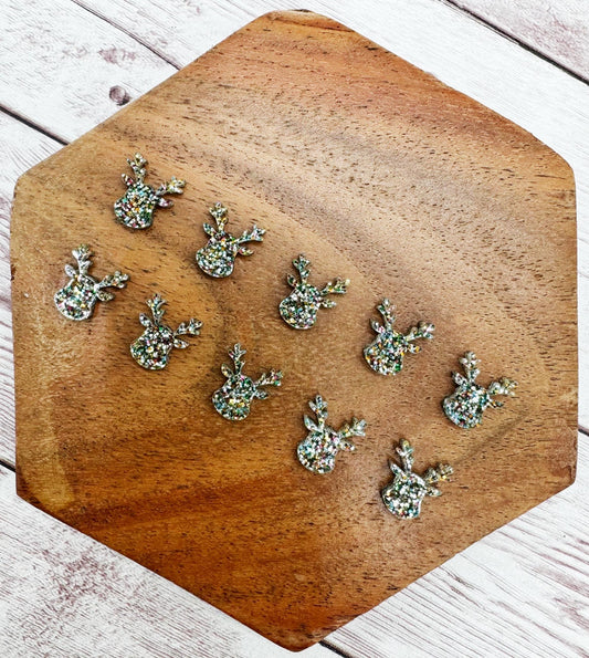 Reindeer Multicolor Glitter Acrylic Christmas Stud Earring Blanks Set of 5 Pair DIY Jewelry Making