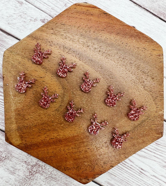 Reindeer Dark Pink Glitter Acrylic Christmas Stud Earring Blanks Set of 5 Pair DIY Jewelry Making