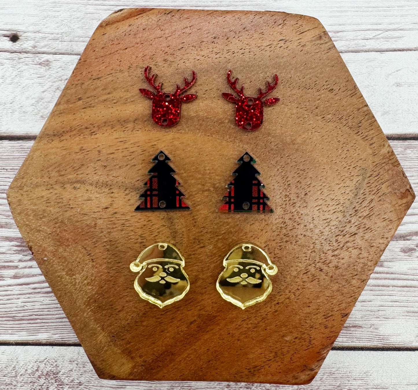 Red, Green, and Gold Tone Christmas Trio Acrylic Earring Blanks, Christmas, Winter, DIY Jewelry Making