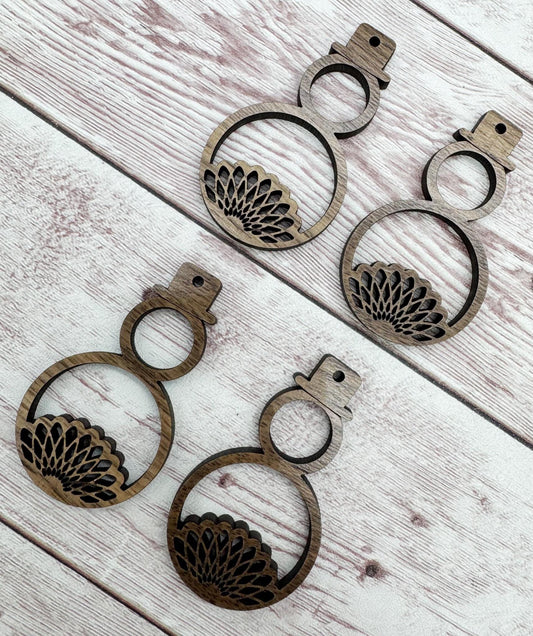 Spirograph Winter Snowman Earring Blanks, Finished Walnut Blank, DIY Jewelry Making