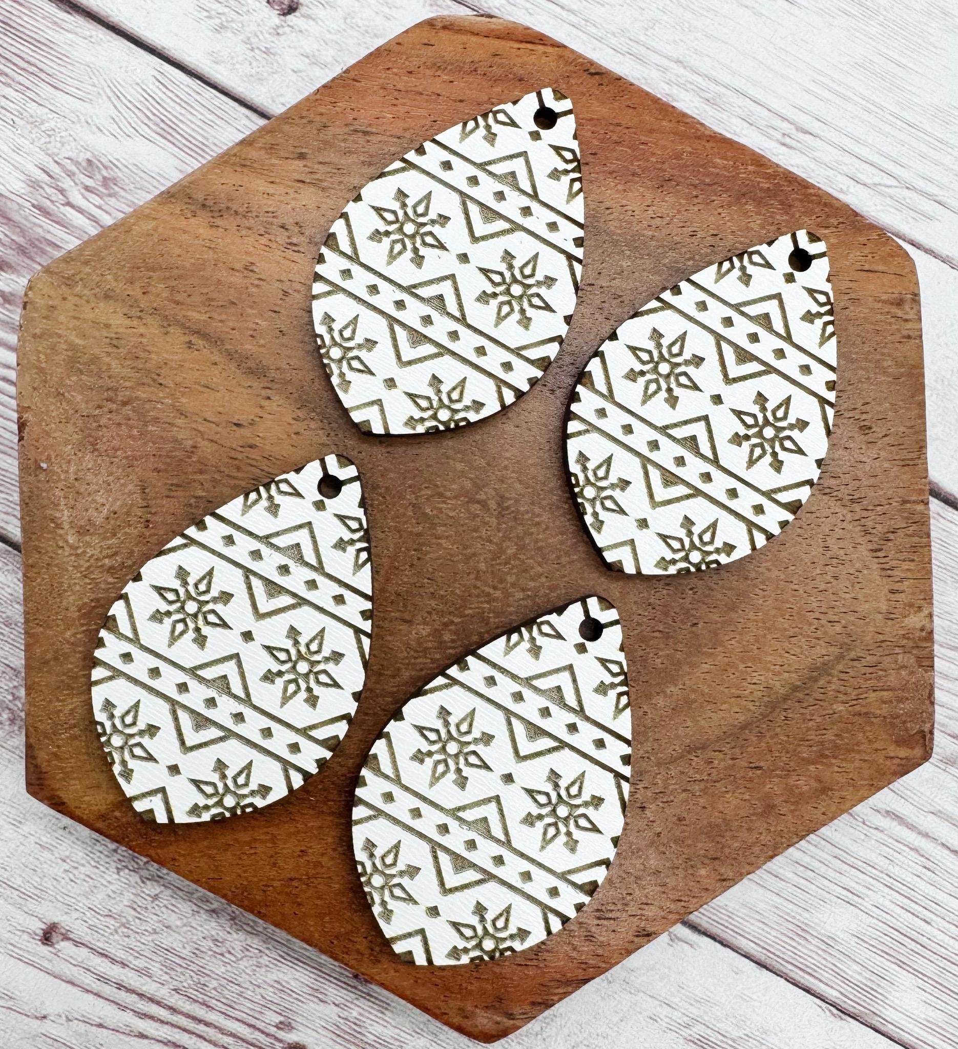 White Engraved Snowflake Sweater Print Winter Earring Blanks, DIY Jewelry Making