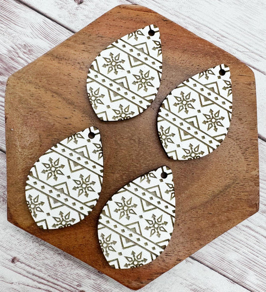 White Engraved Snowflake Sweater Print Winter Earring Blanks, DIY Jewelry Making