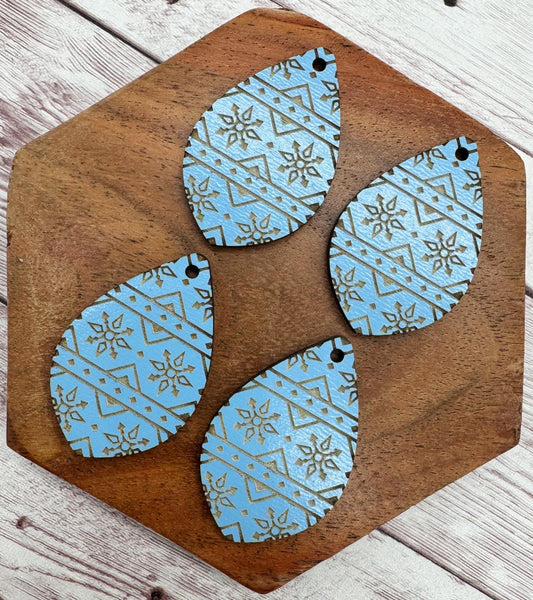 Light Blue Engraved Wood Snowflake Sweater Print Winter Earring Blanks, DIY Jewelry Making