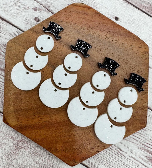 White and Black Glitter Tiered Snowman Set Winter Acrylic Earring Blank Set, DIY Jewelry Making
