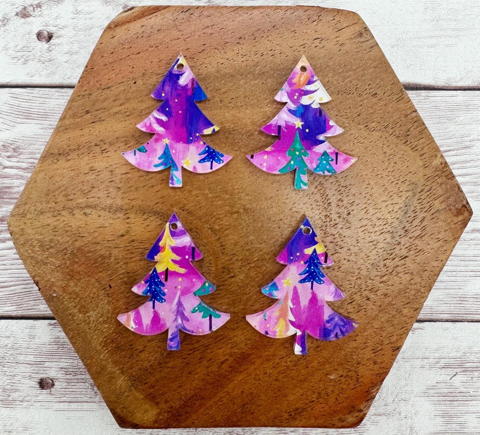 Set of 2 Pair Whimsical Tree Print Christmas Tree Acrylic Earring Blanks DIY Jewelry Making