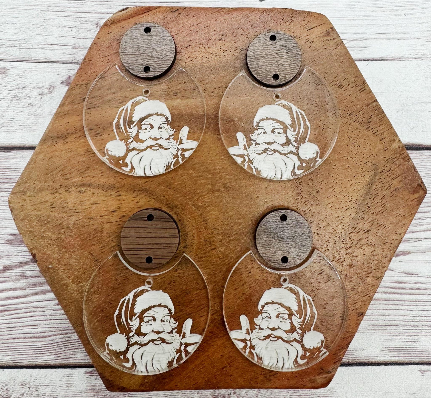 Engraved Santa Clear Acrylic Set Christmas Earring Blank Set, DIY Jewelry Making