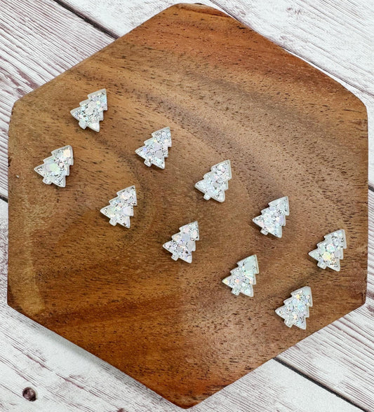 Holographic Glitter Acrylic Christmas Tree Stud Earring Blanks Set of 5 Pair DIY Jewelry Making