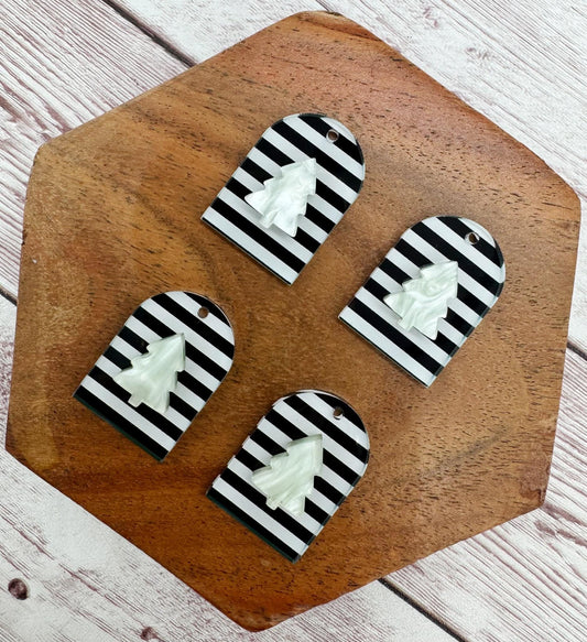 Black and White Stripe Arch and Winter Christmas Tree Layered Acrylic Earring Blanks, DIY Jewelry Making