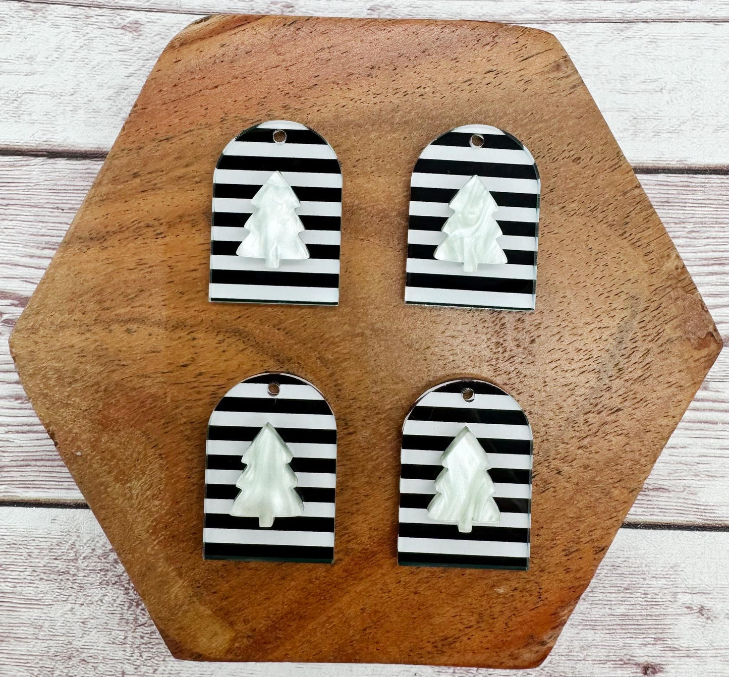 Black and White Stripe Arch and Winter Christmas Tree Layered Acrylic Earring Blanks, DIY Jewelry Making