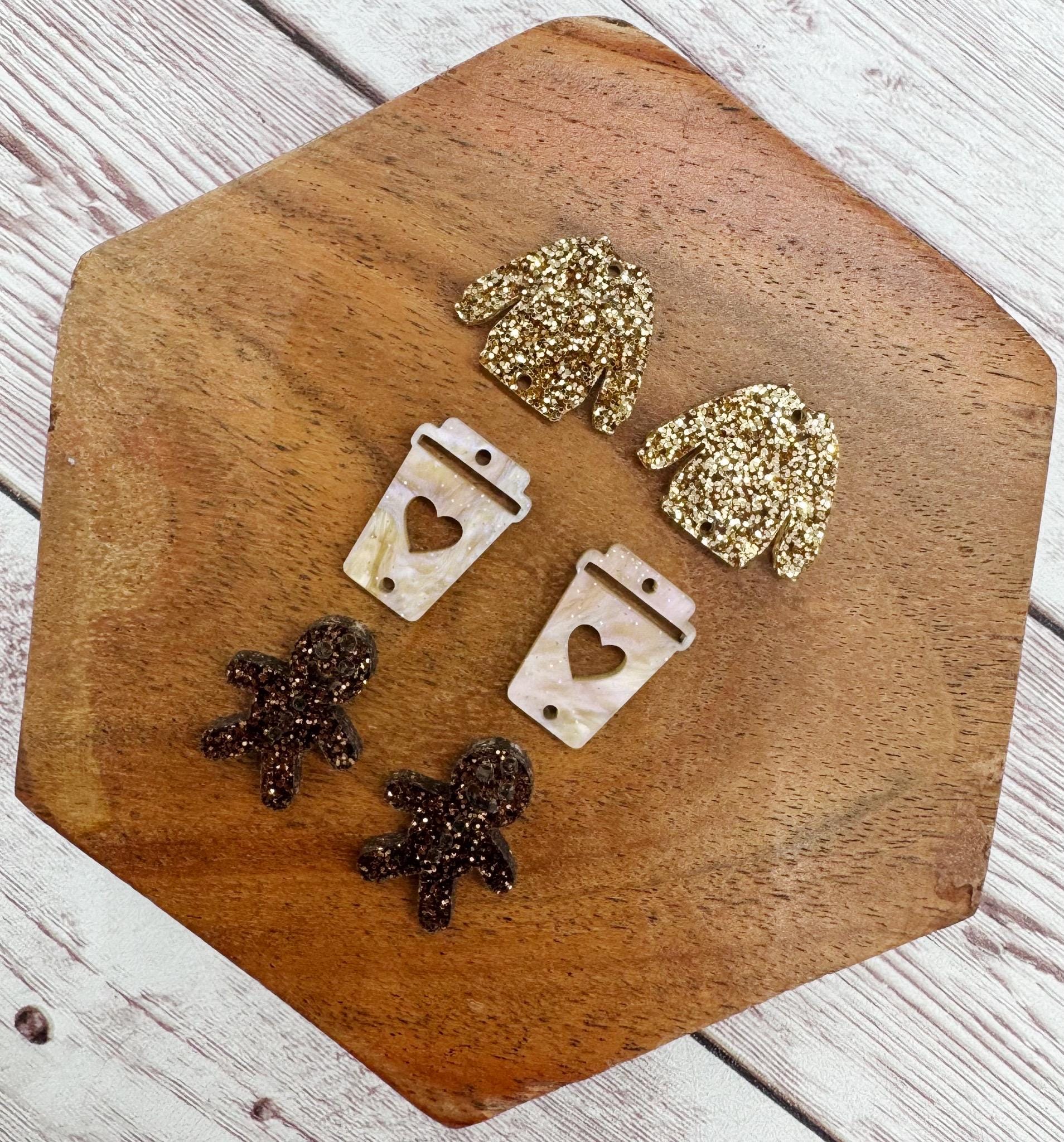 Sweater, Coffee, Gingerbread Man Holiday Trio Acrylic Earring Blanks, Christmas, Winter, DIY Jewelry Making