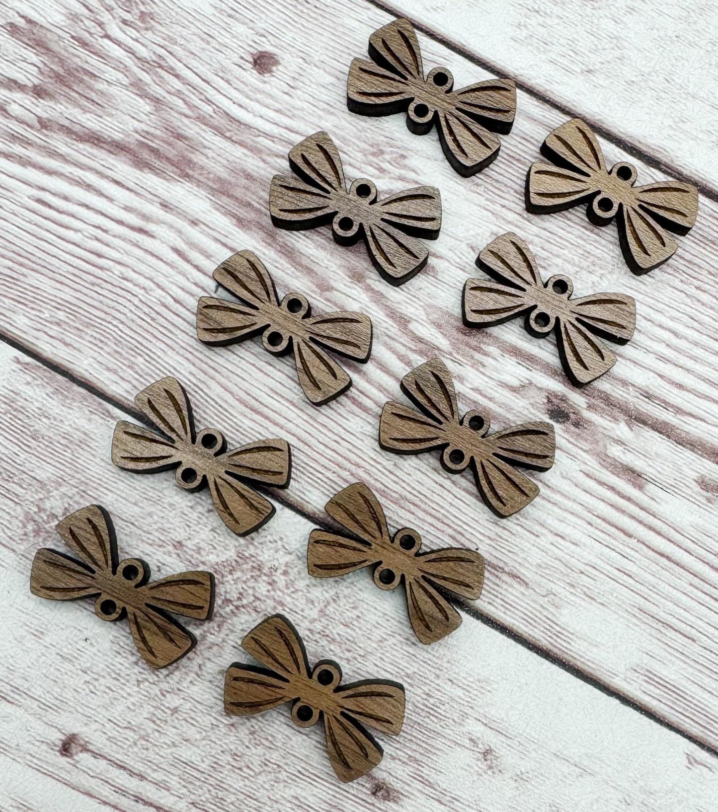 Finished Walnut Engraved Bow Connectors Earring Blanks Set of 5 Pair DIY Jewelry Making