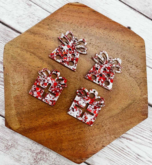 White and Red Glitter Present Duo Acrylic Earring Blanks, Christmas, Winter, DIY Jewelry Making