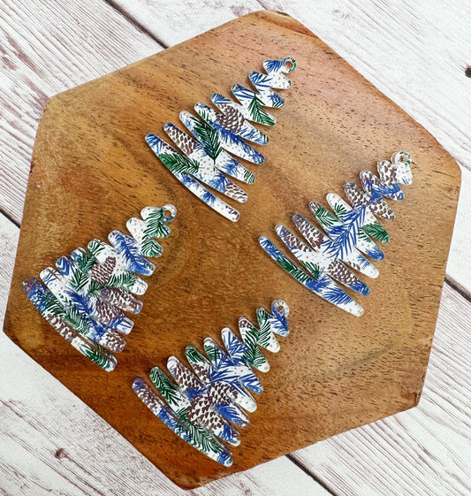 Neutral Pinecone Print Zigzag Winter Christmas Tree Acrylic Earring Blanks, DIY Jewelry Making