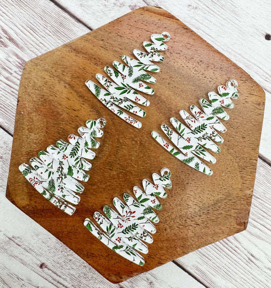 Branches and Berries Print Zigzag Winter Christmas Tree Acrylic Earring Blanks, DIY Jewelry Making