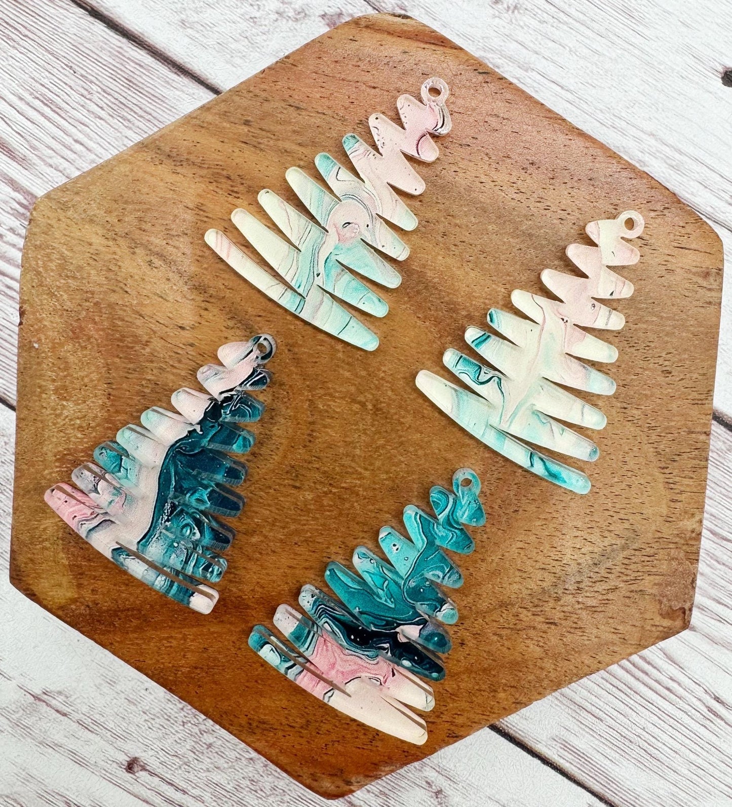 Candy Marbled Print Zigzag Winter Christmas Tree Acrylic Earring Blanks, DIY Jewelry Making