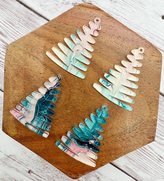 Candy Marbled Print Zigzag Winter Christmas Tree Acrylic Earring Blanks, DIY Jewelry Making